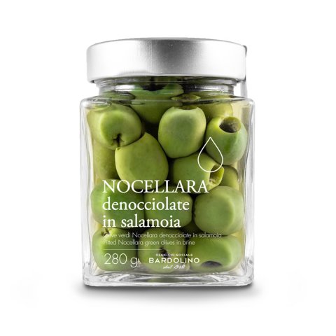 "NOCELLARA"  PITTED GREEN OLIVES IN BRINE