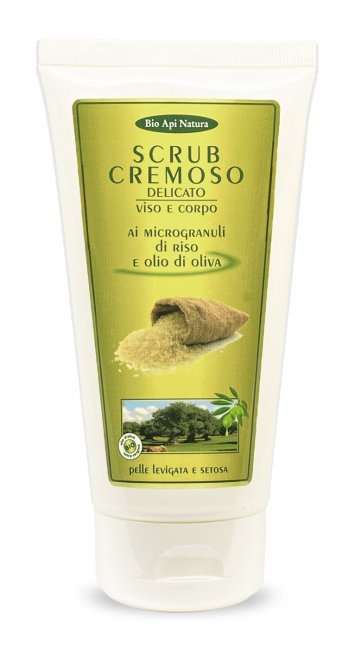 CREAM FACE AND BODY SCRUB WITH RICE MICROGRANULES AND OLIVE OIL